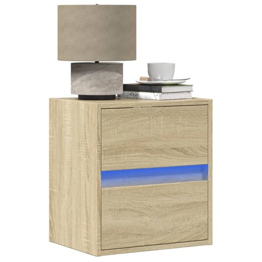  Vegghengte nattbord med LED-lys 2 stk sonoma eik 8721158343116