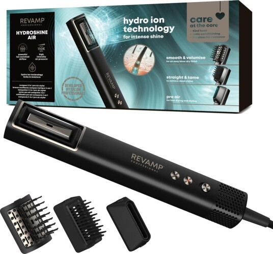 Revamp DR-2750-EU Hydro Shine Air 3-i-1 Pro Hårstyler 4 varmeinnstillinger, 3 hastigheter Svart