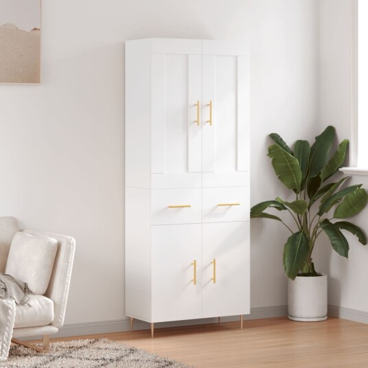 vidaXL Highboard hvit 69,5x34x180 cm konstruert tre 8720845492878