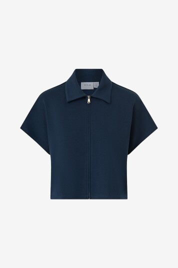 Vila Topp viSiffi Collar S/S Zipper Top Blå