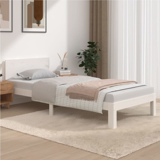 vidaXL Sengeramme hvit heltre furu 90x200 cm