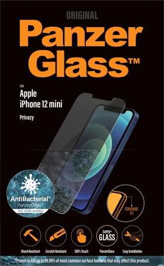 PanzerGlass iPhone 12 Mini Privacy Skjermbeskytter med Anti-Bakteriell Funksjon