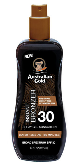 Australian Gold Sunscreen Spray Gel w. Instant Bronzer 237 ml SPF 30 Australian Gold Sunscreen Spray Gel w. Instant Bronzer 237 ml SPF 30
