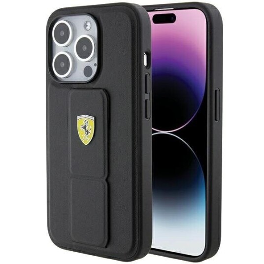 Ferrari Hardcase Grip Stand til iPhone 15 Pro - Svart med Metalllogo