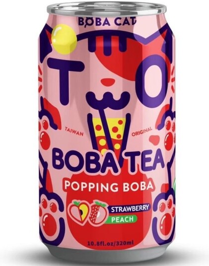 Boba Cat Peach Strawberry Popping Bubble/Boba Tea 320 ml Taiwan Boba Cat Peach Strawberry Popping Bubble/Boba Tea 320 ml Taiwan