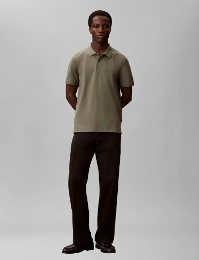 Calvin Klein Ss Slim Refined Pique Polo Khaki green S