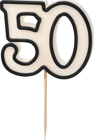 50 År Hvit og Svart Bursdagslys 5.5 cm