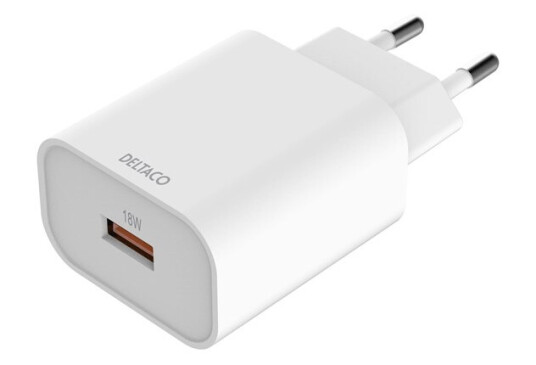 Deltaco USB 18W Hurtiglader Hvit Mobillader med 1 USB-A Port
