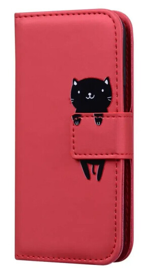 INCOVER iPhone 15 Pro Flip Deksel med Stropp / Ståfunksjon / Kortholder - Rød (Katt)