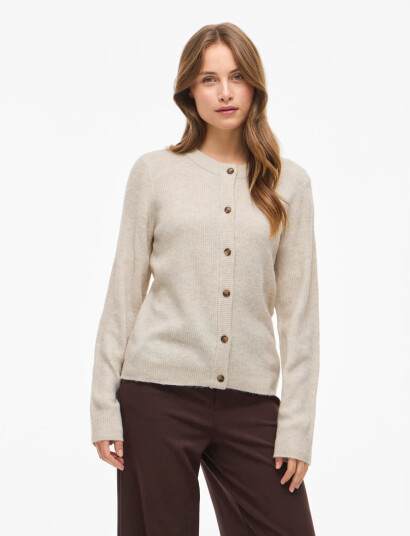Vila Vivioli O Neck Rib Knit Cardigan Noos Cream XS