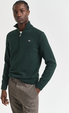 Gant Bomullsgenser med half zip TARTAN GREEN XXXL
