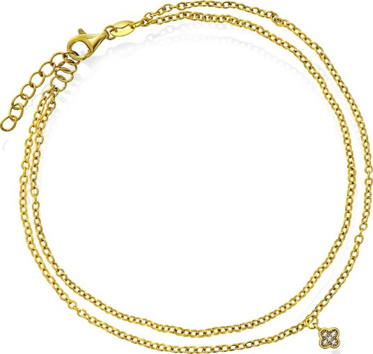 Pan Jewelry Ankelkjede i 925 forgylt sølv med kløver og zirkonia 25 cm