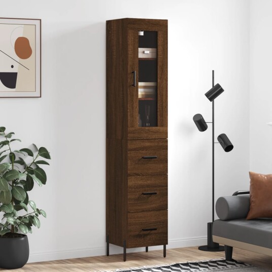 vidaXL Highboard brun eik 34,5x34x180 cm konstruert tre 8720845486709