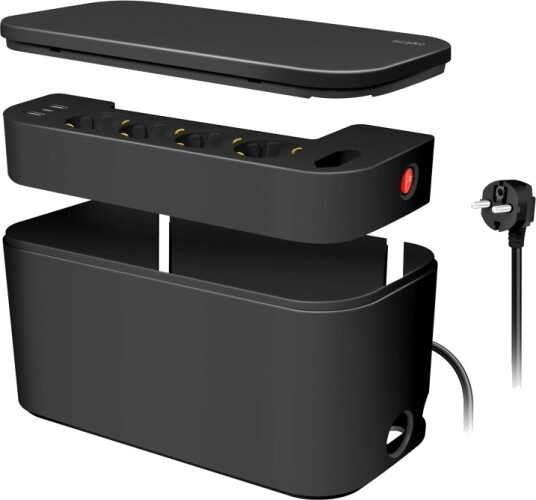 LogiLink Kabelboks med Strømskinne og USB-A/USB-C Lading - Svart LogiLink Kabelboks med Strømskinne og USB-A/USB-C Lading - Svart