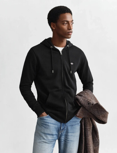 GANT Reg Shield Full Zip Hoodie - Black - L GANT Reg Shield Full Zip Hoodie - Black - L