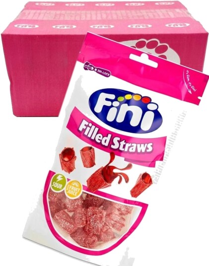 16 stk Fini Sour Filled Straws Korte Vingummistenger med Gelefyll Hel Eske 2,64 kg