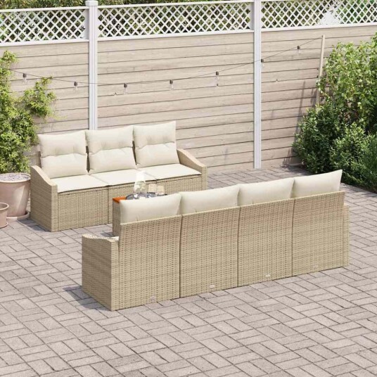 8-delt hagesofa med puter beige poly rattan akasie