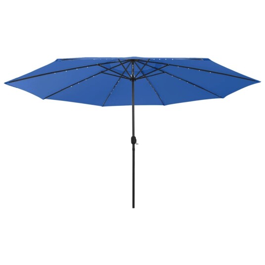 vidaXL Parasoll med LED-lys og metallstang 400 cm asurblå