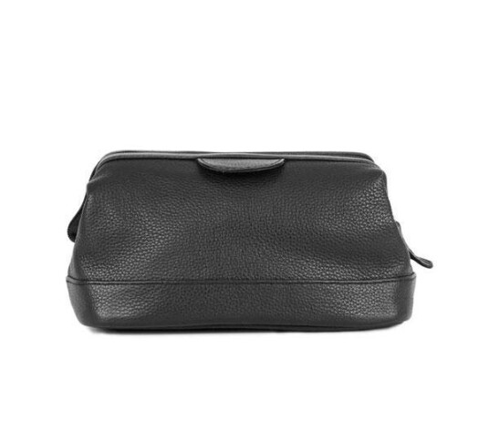 Nord Leather kompakt liten skinn toalettmappe med bøyleåpning Svart Nord Leather kompakt liten skinn toalettmappe med bøyleåpning Svart
