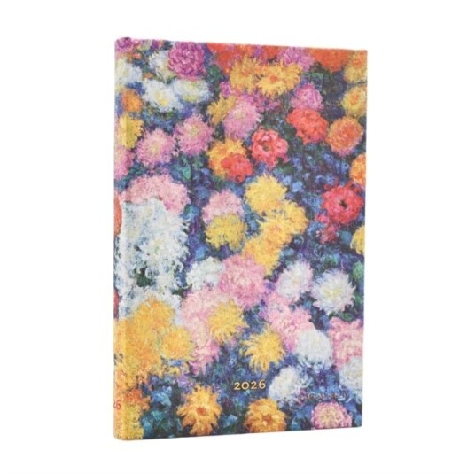 2026 Monet's Chrysanthemums Mini 12 month Verso Hardcover Flexi Dayplanner 2026 (Elastic Band Closure)