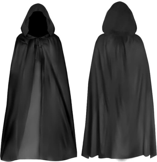 Halloween Svart Dødskappe med Hette 180 cm