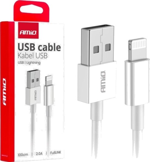 Amio Billadekabel Usb-A Ladekabel - Lightning Iphone 2A 100Cm Fulllink Amio-03895 Amio Billadekabel Usb-A Ladekabel - Lightning Iphone 2A 100Cm Fulllink Amio-03895