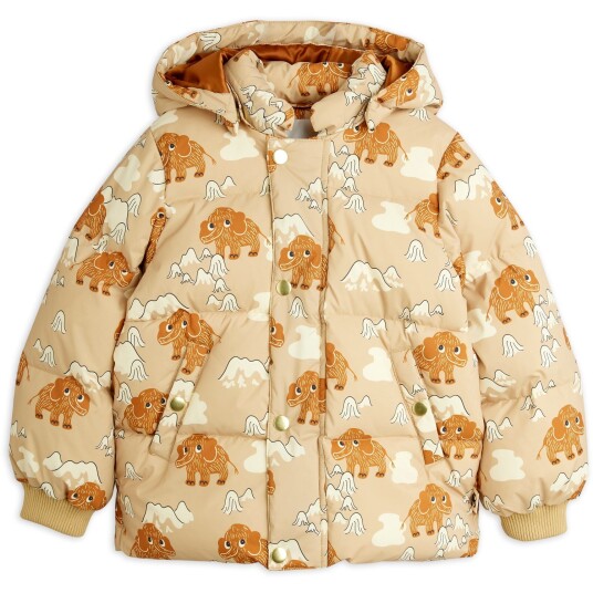 Mini Rodini Beige Mammoths AOP Hooded Puffer 116-122