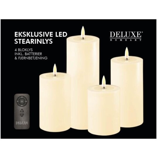 Deluxehomeart - Gaveeske Ledlys 4 lys + fjernkontroll cream