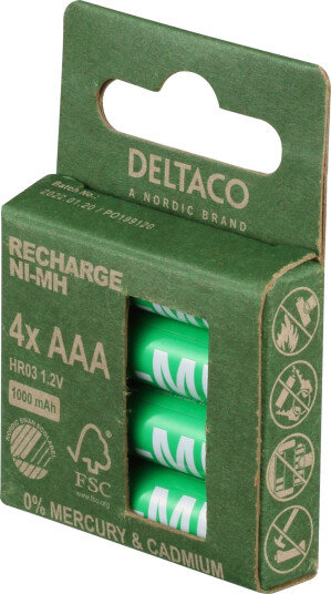 Deltaco Ultimate Ni-Mh Oppladbare Batterier - 4-pakning AAA Deltaco Ultimate Ni-Mh Oppladbare Batterier - 4-pakning AAA