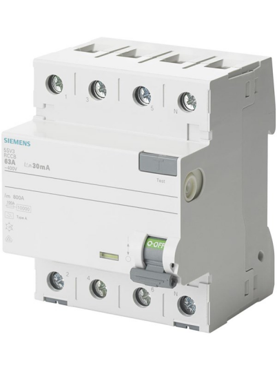 Siemens Rccb 4-polet type a 40a 30 ma 400vac korttidsforsinket (4001869430881)