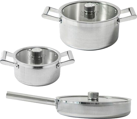 Vargen & Thor Glima grytesett 3 deler blankt stål Vargen & Thor Glima grytesett 3 deler blankt stål
