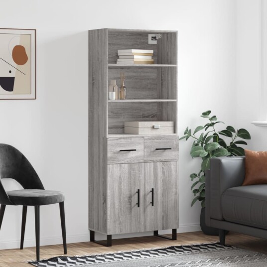 vidaXL Highboard grå sonoma 69,5x34x180 cm konstruert tre 8720845499655