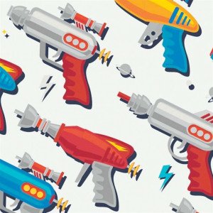 Bomullsjersey Print Stoff 150cm 002 Vannpistoler  50cm