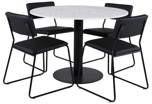 Venture Design Estelle & Kenth spisegruppe Svart/hvit 4 stoler & bord 106 cm