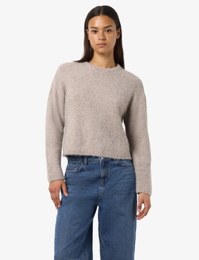 NOISY MAY Nmdolly L/S O-Neck Knit Fwd Noos - Beige - L