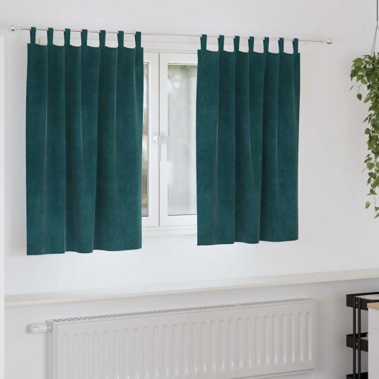  Gardiner med gardiner 2 pcs Mørkegrønn 140 x 140 cm Fløyel