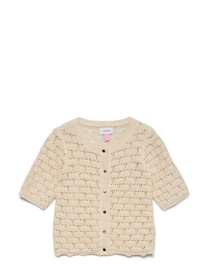 Vero Moda Girl Vmkora 2/4 O Neck Button Cardigan Girl   Beige   122/128