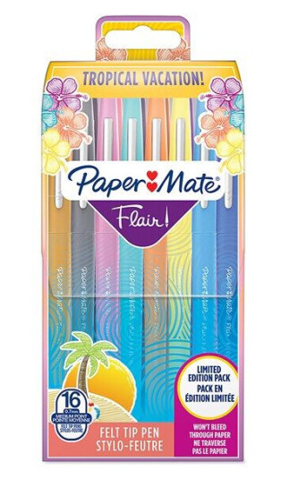 Paper Mate Flair Felt Tip Pens Medium Point 0.7mm Assorted Tropical Vacation Colours 16 Count Pouch Paper Mate Flair Felt Tip Pens Medium Point 0.7mm Assorted Tropical Vacation Colours 16 Count Pouch