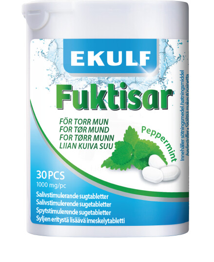 Ekulf Fuktisar Sugetabletter mot munntørrhet, Peppermyntesmak, 30 stk.