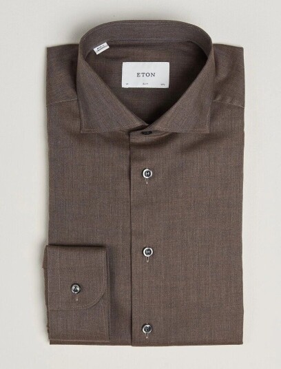 Eton Slim Fit Signature Flannel Shirt Brown
