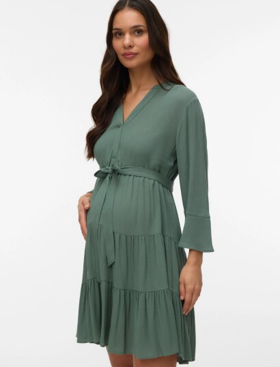 Vero Moda Maternity Vmmmenny Ls V Neck Short Dress Wvn Ga   Khaki green   XS