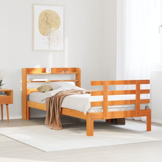 Sengeramme med hodegavl voksbrun 90x190 cm heltre furu 3306864