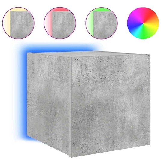  Vegghengt TV-benk med LED-lys betonggrå 30,5x35x30 cm 837224