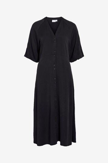 Vila Midikjole viSuvita V neck 2/4 Midi Dress/ln Svart Vila Midikjole viSuvita V neck 2/4 Midi Dress/ln Svart