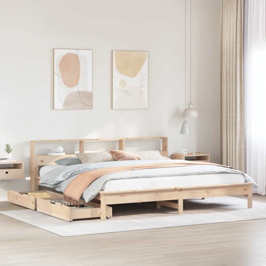Seng med bokhylle uten madrass 180x200 cm heltre furu 8721158409751