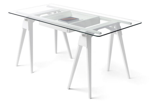 Design House Arco skrivebord hvit lakk, inkl. skuff, glassplate
