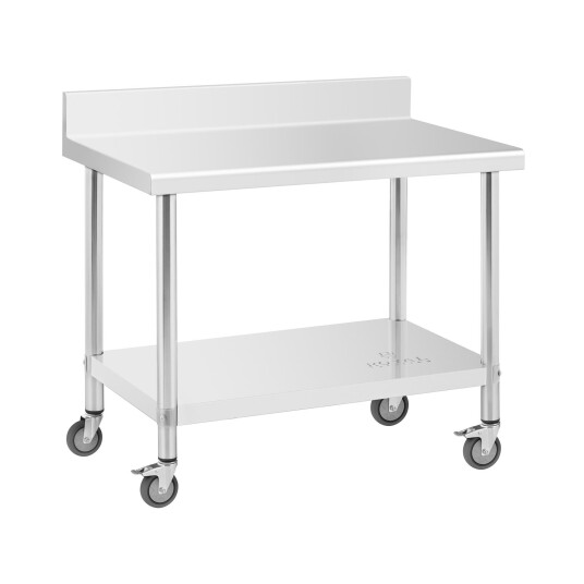 Royal Catering Arbeidsbenk med hjul - 60 x 100 cm - bakkant - 155 kg bæreevne - Royal Catering RCAT-100/60-WS
