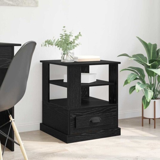  Nattbordskap med skuff Svart eik 50 x 50 x 60 cm Konstruert tre