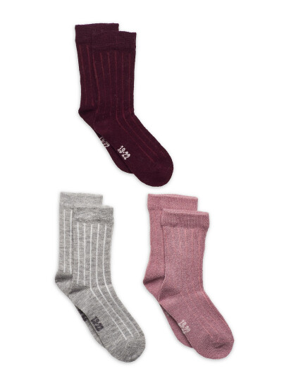 Minymo Wool Socks Rib 3-Pack Pink 15-18