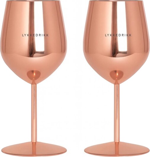 Pictureit Vinglass stål LYKKEDRIKK 45 cl 2 stk roségull